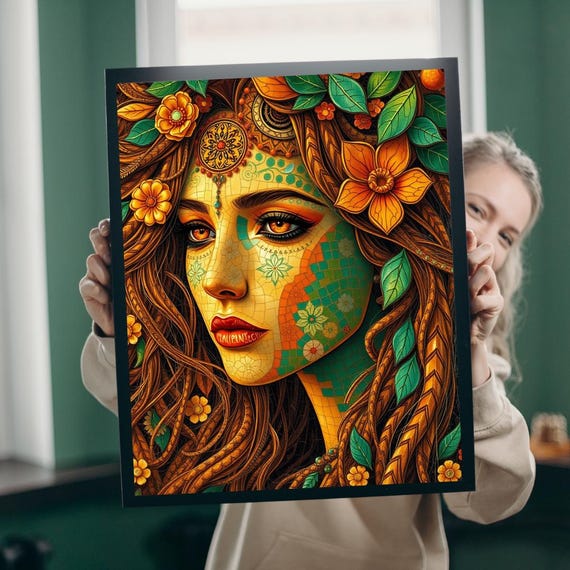 Bohemian Woman Mosaic Portrait Puzzle Intricate Jigsaw Art Game