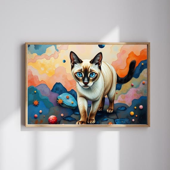 Siamese Cat Blue Eyes Dreamlike Cosmic Wonderland Art Poster