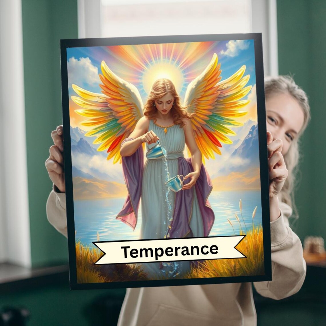 Angel Temperance Tarot, Spiritual Meditation Art Print