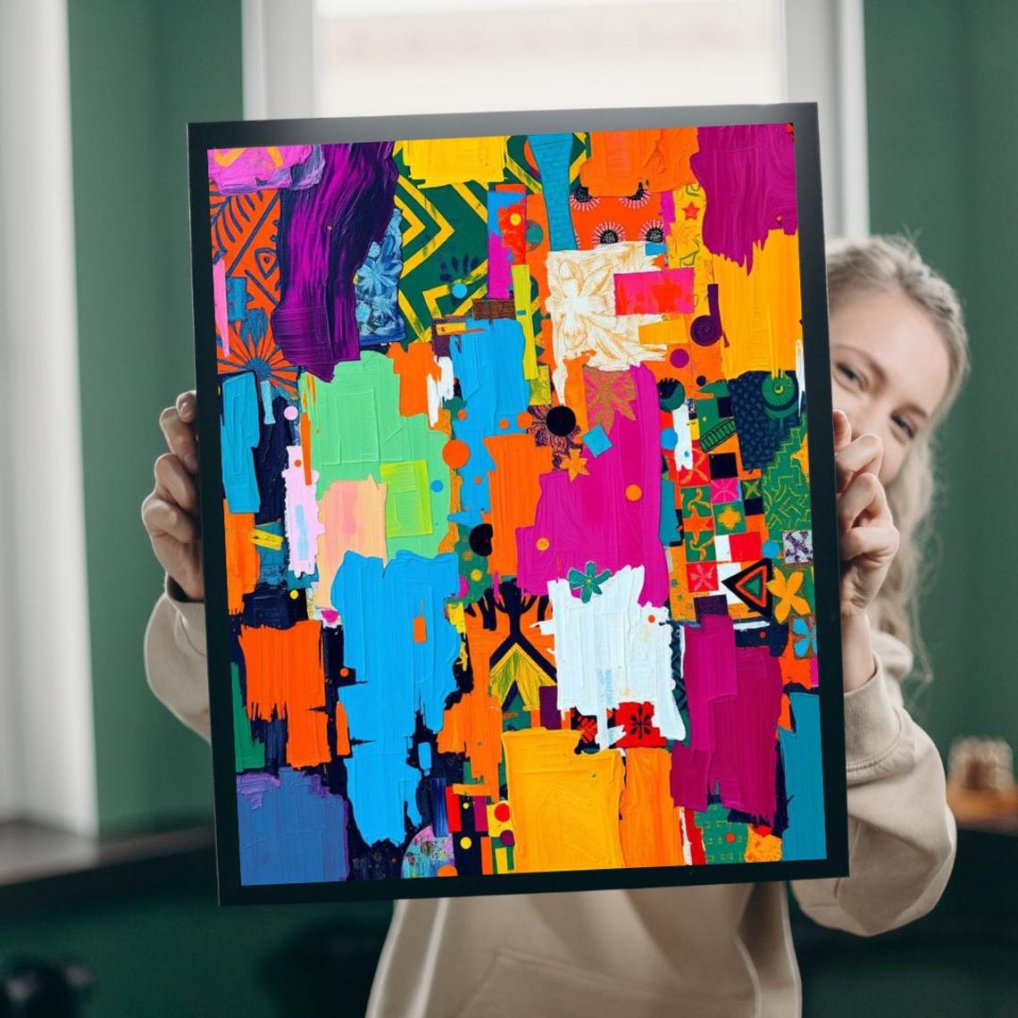 Bold Abstract Colorful Vertical Brushstrokes Modern Art Poster