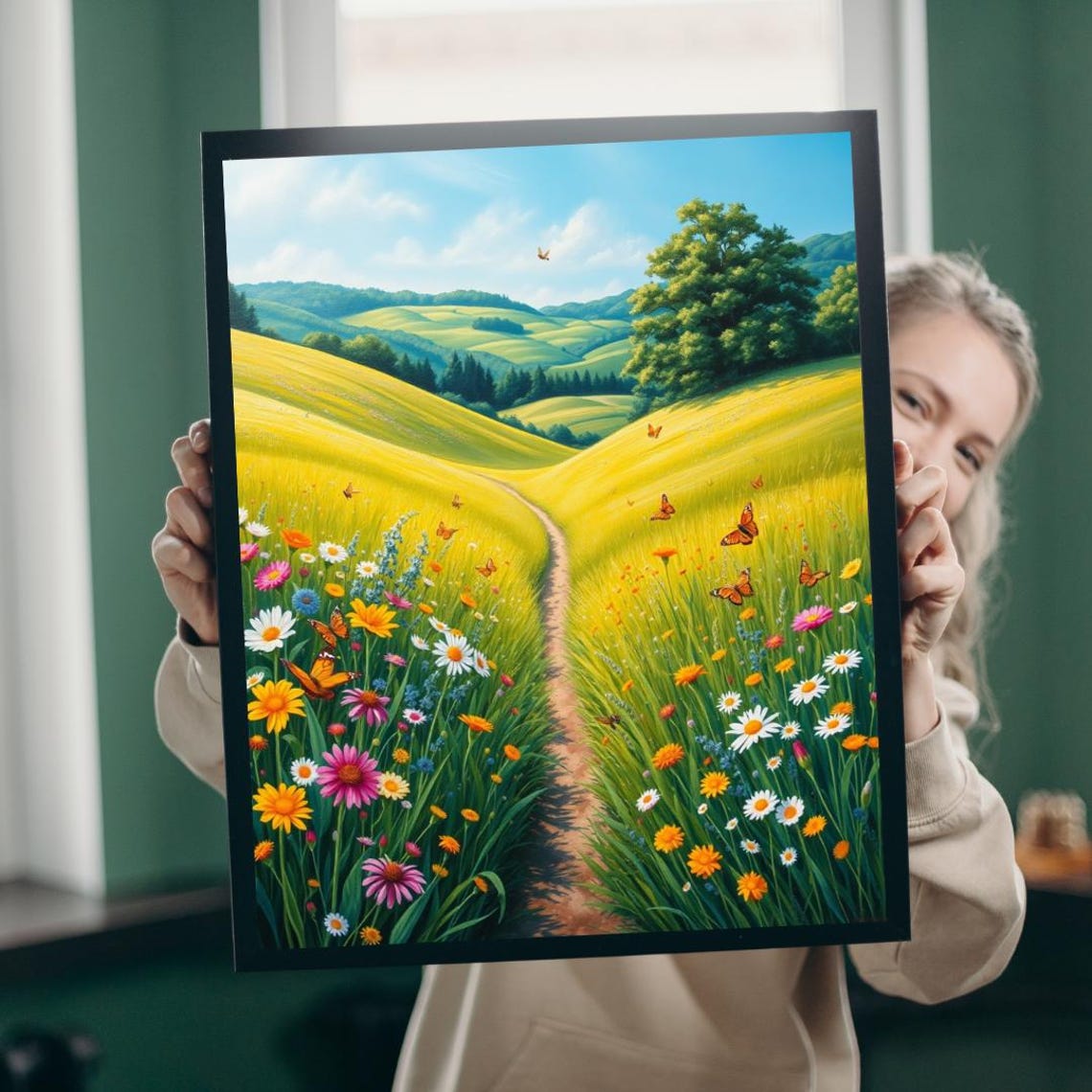Wildflower Meadow Butterflies Sunny Rolling Hills Rich Poster