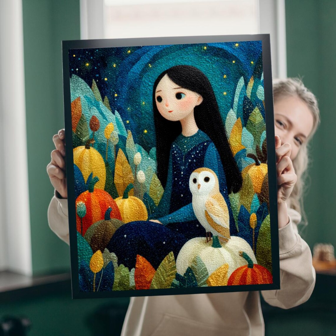 Starry Autumn Night Jigsaw Puzzle Owl And Pumpkins Fall For Adults Whimsical Twilight Scene