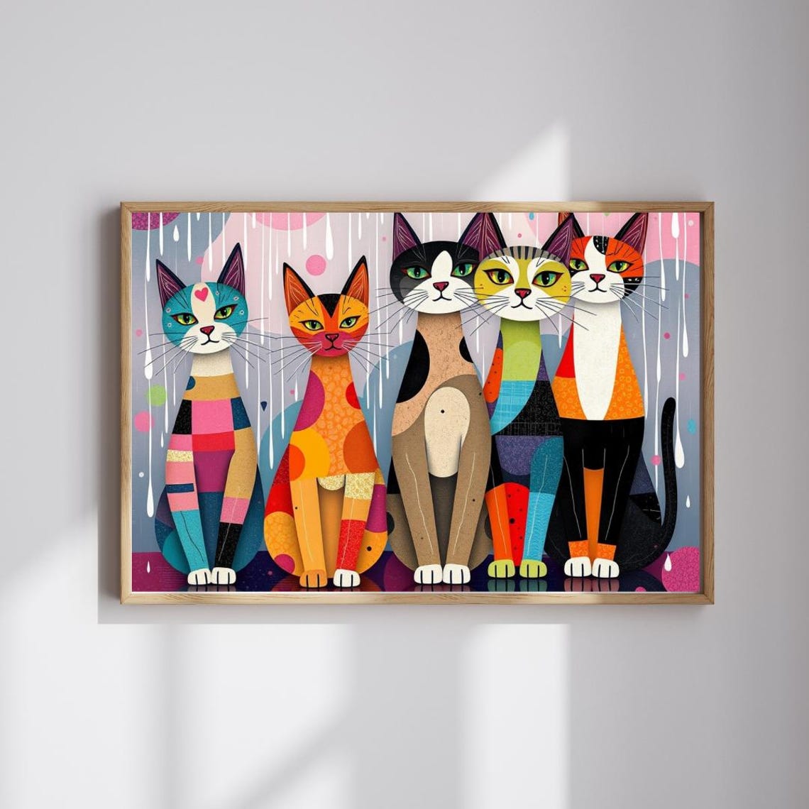 Five Colorful Geometric Cats Pop Art Style Cat Lover Gift Poster