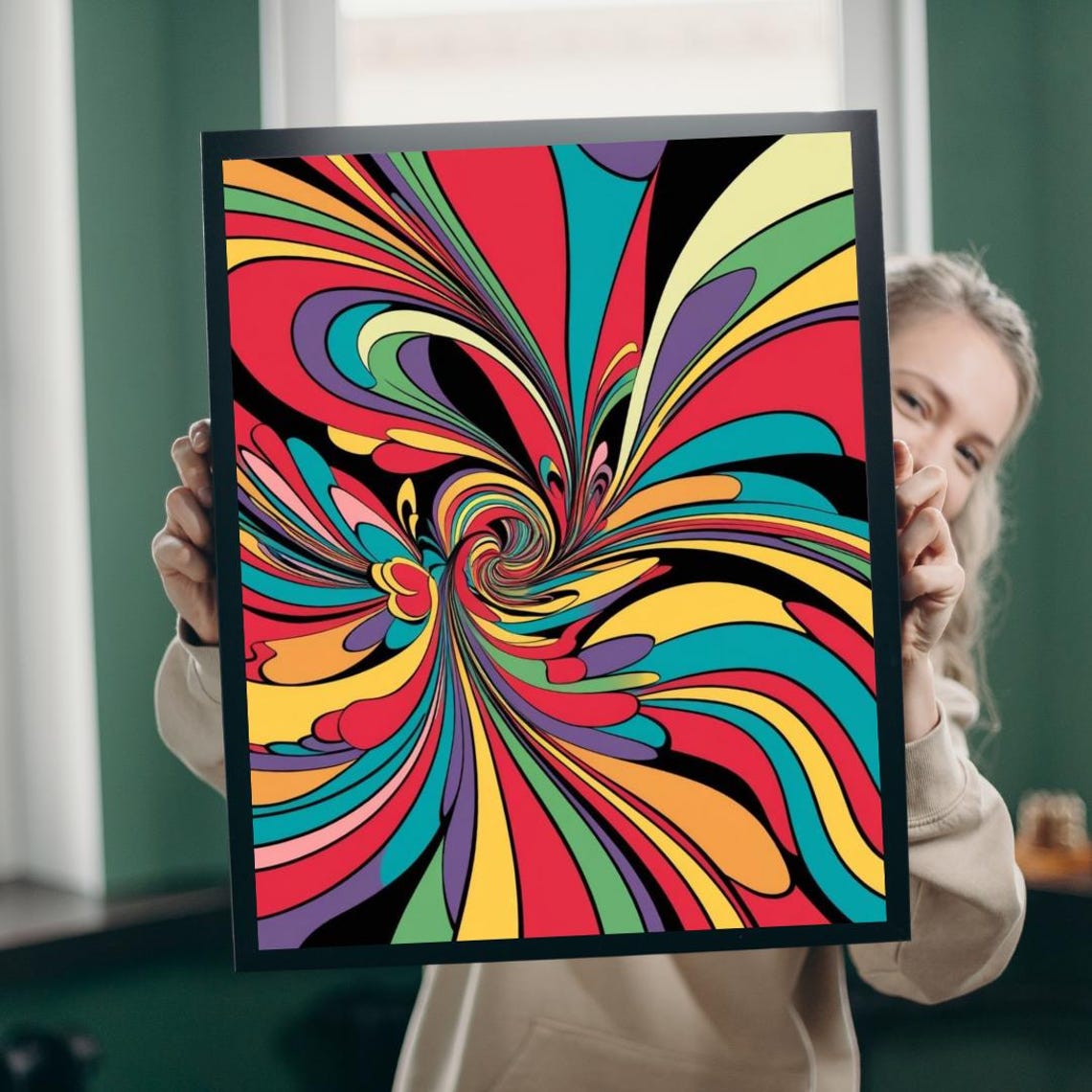 Bold Psychedelic Rainbow Swirl Vortex Abstract Modern Art Print