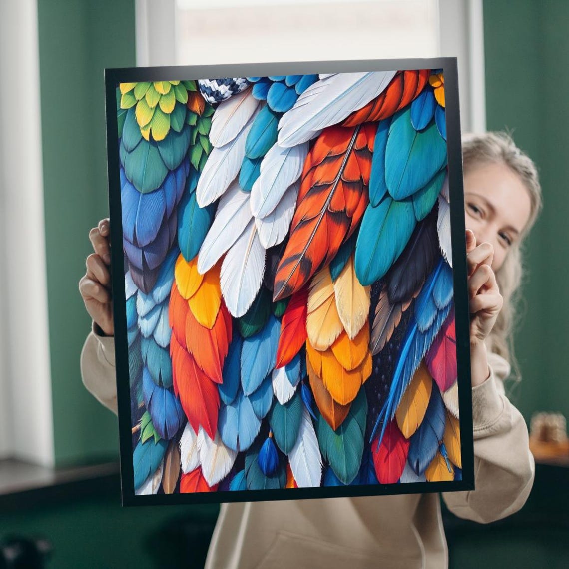 Vibrant Macaw Feather Collage Colorful Tropical Bird Art Poster