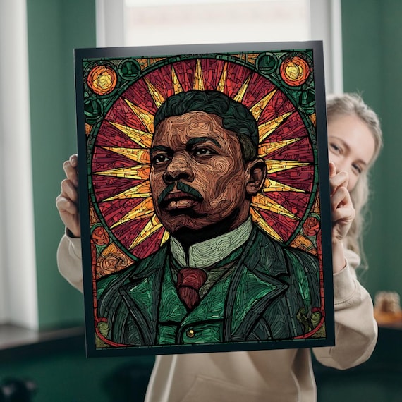 Marcus Garvey Stained Glass Portrait Radiant Sunburst Poster