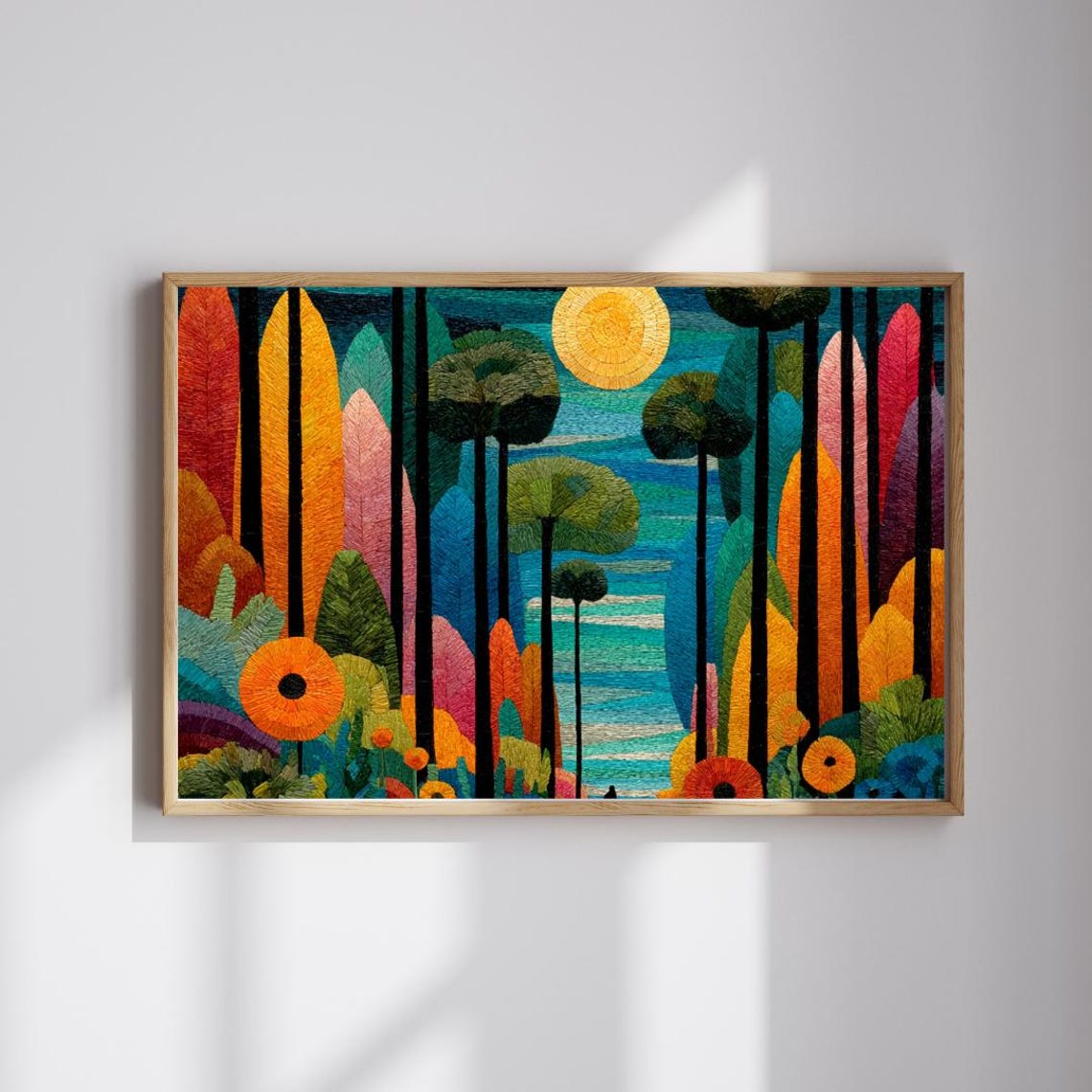 Mosaic Forest Landscape Sun Textured Abstract Nature Art Poster