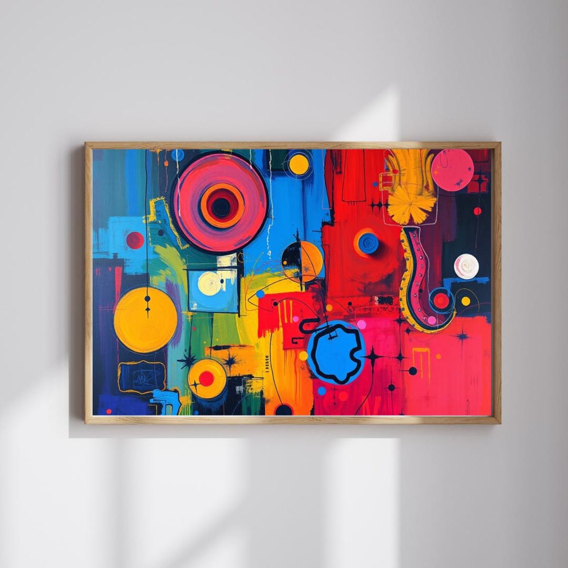 Bold Colorful Abstract Geometric Circles Bright Modern Art Poster
