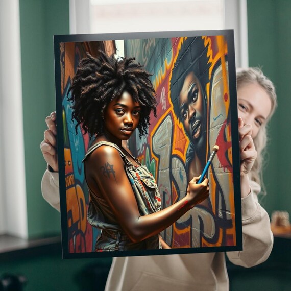 Bold Woman Painting Graffiti Mural Urban Street Artist Art Print