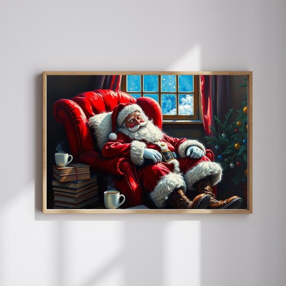 Sleeping Santa Claus Cozy Red Armchair Christmas Night Poster