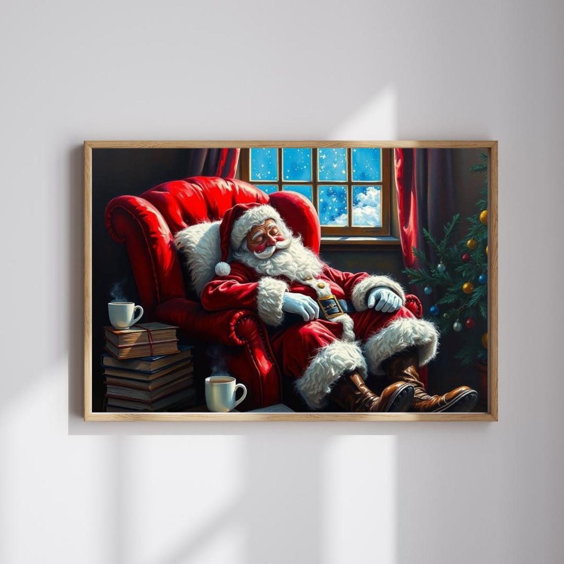 Sleeping Santa Claus Cozy Red Armchair Christmas Night Poster