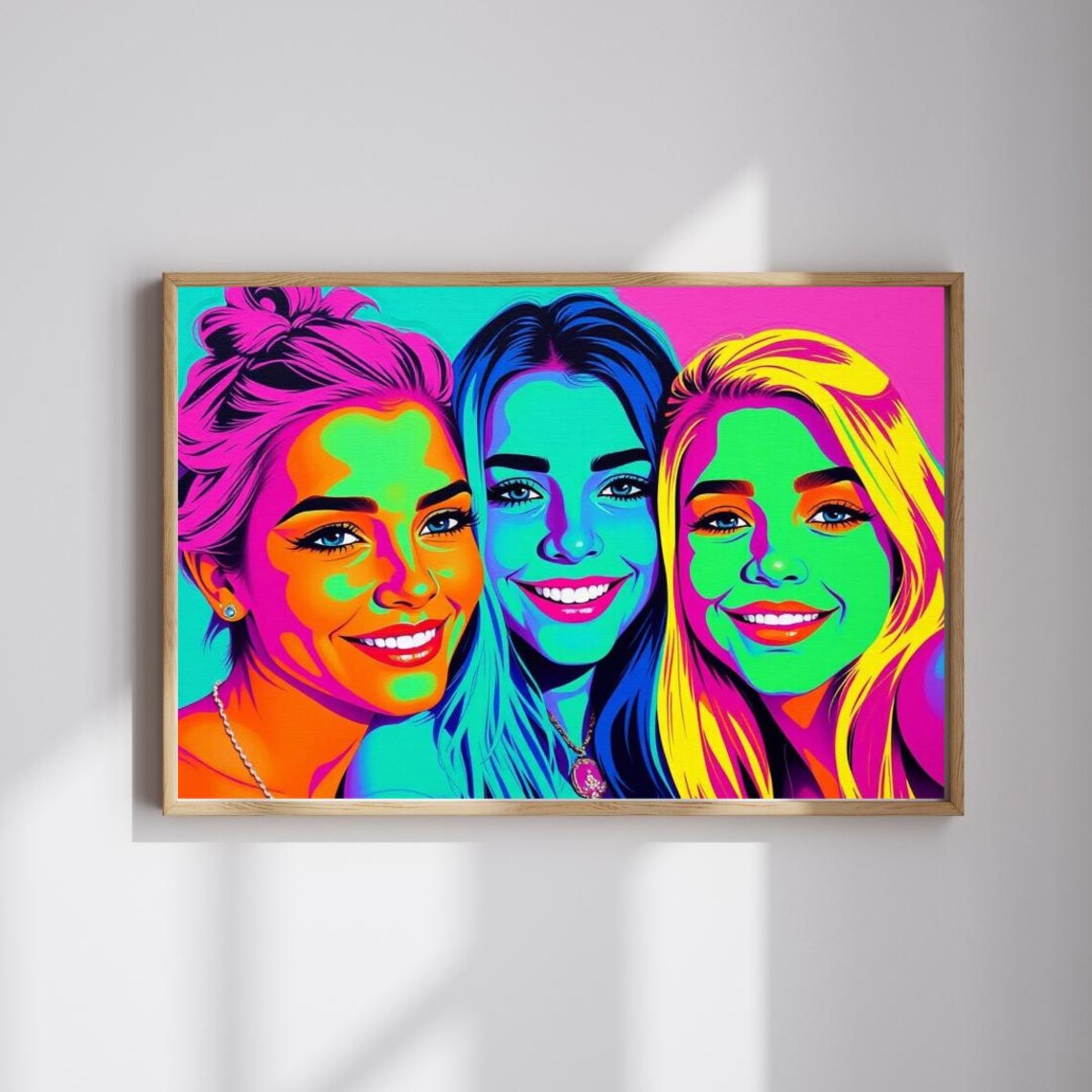 Neon Pop Art Three Women Friends Portrait Vibrant Colors Poster