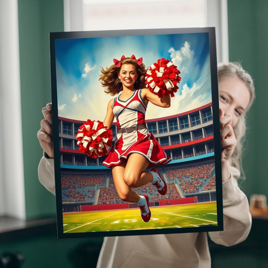 Vintage Cheerleader Stadium Jump Retro Sports Spirit Team Poster