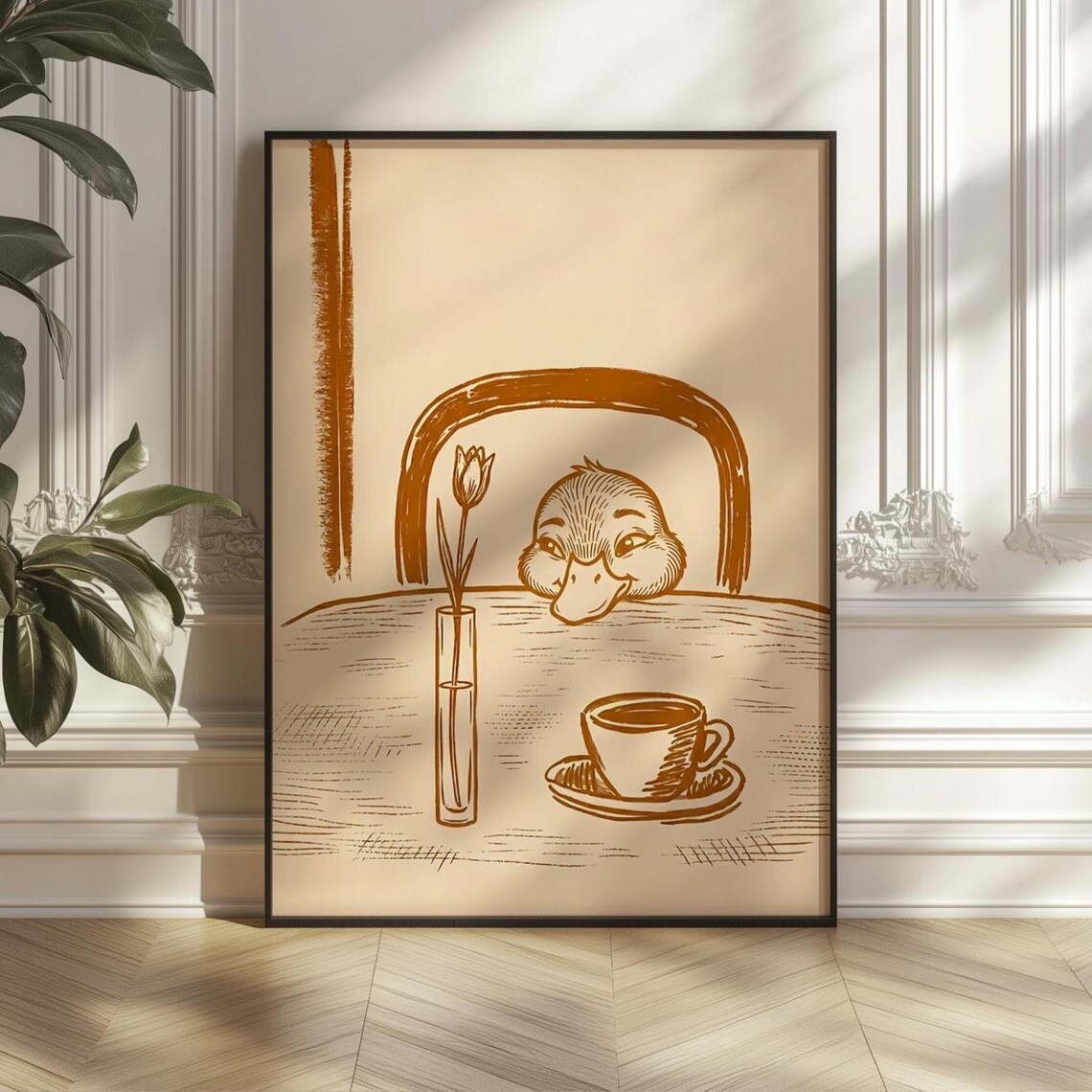 Funny Sneaky Duck Coffee, Whimsical Kitchen Art Print