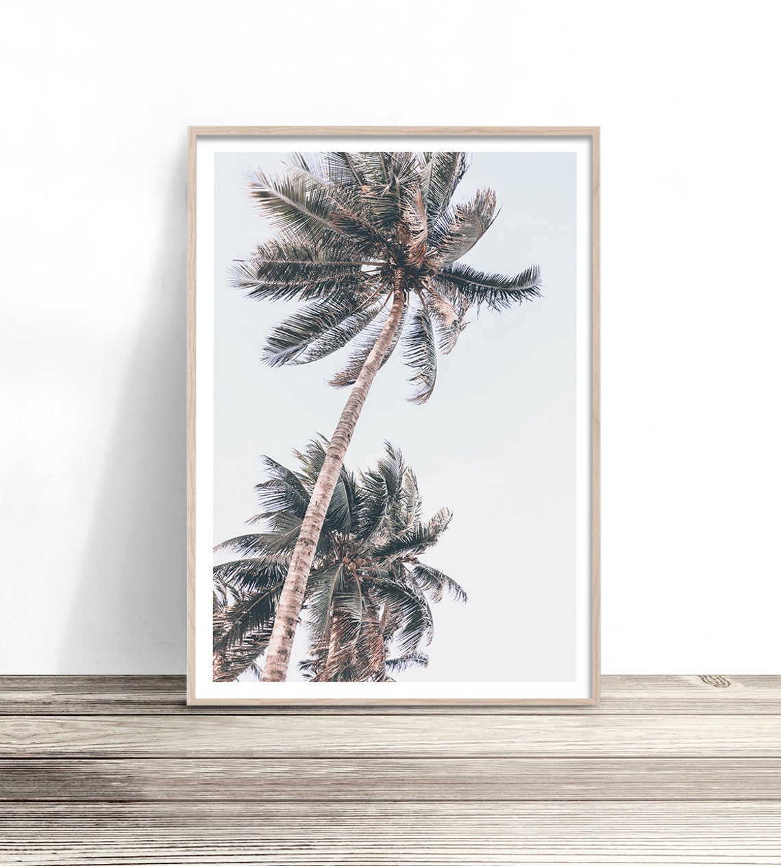 Vintage Palm Tree Tops Against Pale Sky Tropical Photography Poster
