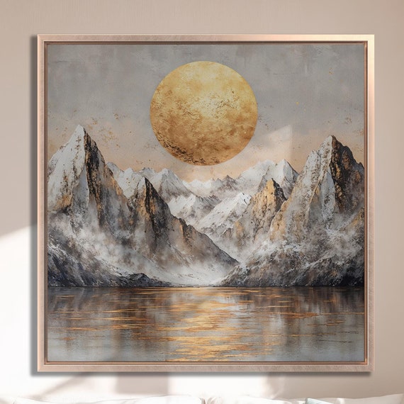 Golden Sun Over Snowy Mountain Peaks Wall Art Mountains Painting Print Nature Wall Decor Abstract Landscape Poster Ready To Hang Gift