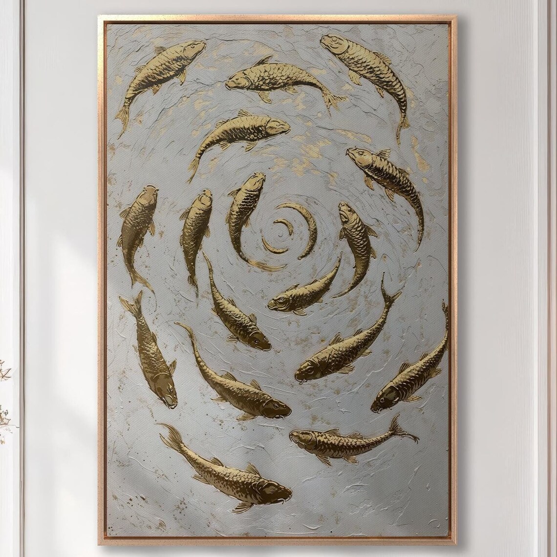 Spiral School of Golden Koi Fish Abstract Luxury Decor Art Poster