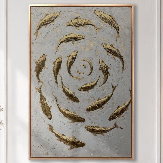 Swirl Of Koi Fish Wall Art Gold Fish Painting Print Large Luxury Wall Decor Abstract Poster Nature Inspired Artwork Ready To Hang