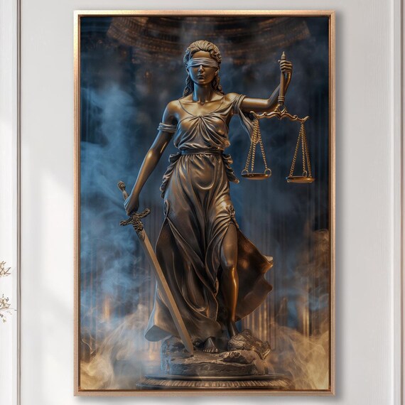 Bronze Lady Justice Statue With Scales And Sword Law Office Poster