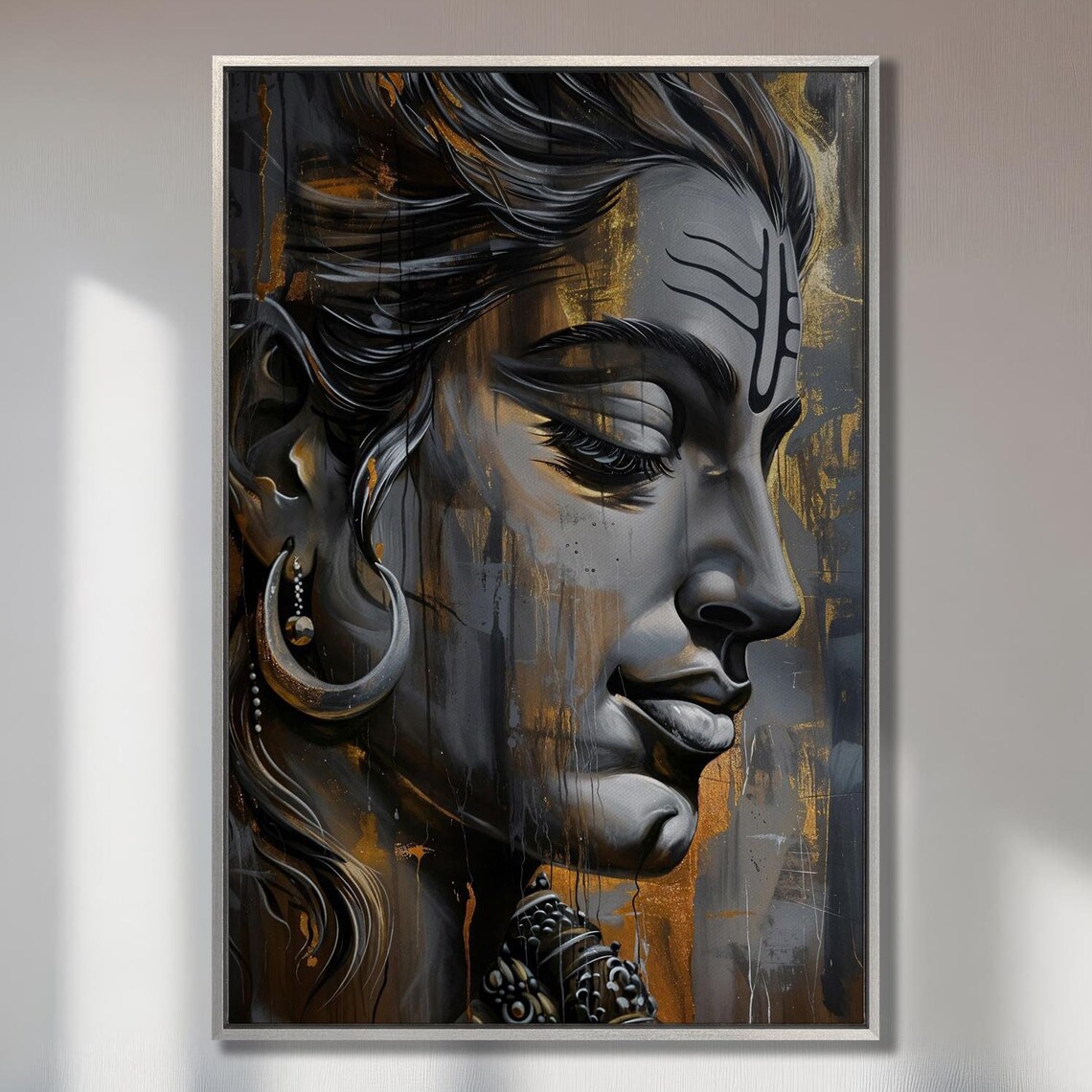 Lord Shiva Portrait In Black And Gold Spiritual Devotion Poster