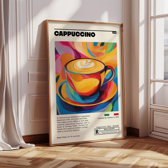 Cappuccino Coffee Wall Art For Kitchen Colorful Dining Room Home Decor Print Italian Coffee Lover Gift Modern Cafe Poster Vintage Coffee Art
