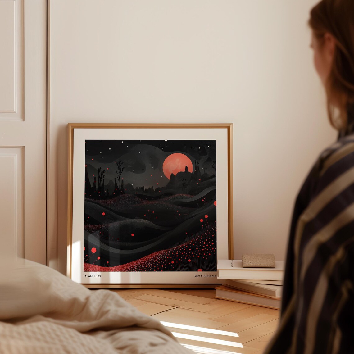 Glowing Red Moon Over Black Dunes Yayoi Kusama Japan 1979 Poster - Image 2
