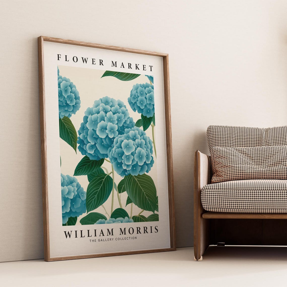 William Morris Blue Hydrangea Flower Market Botanical Art Print