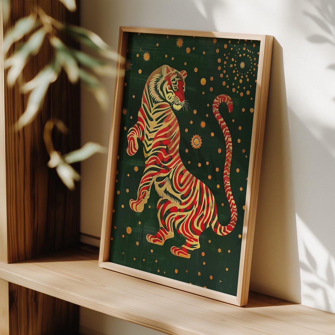 Ornate Red Gold Tiger Green Japanese Style Animal Art Poster - Image 4