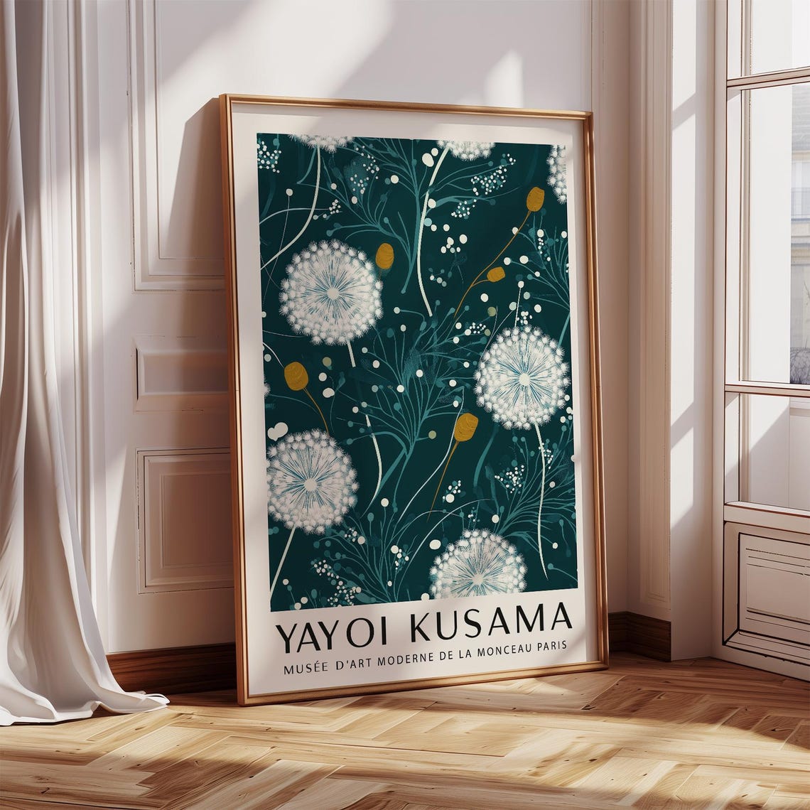 Yayoi Kusama Dandelion Teal Night Botanical Exhibition Poster