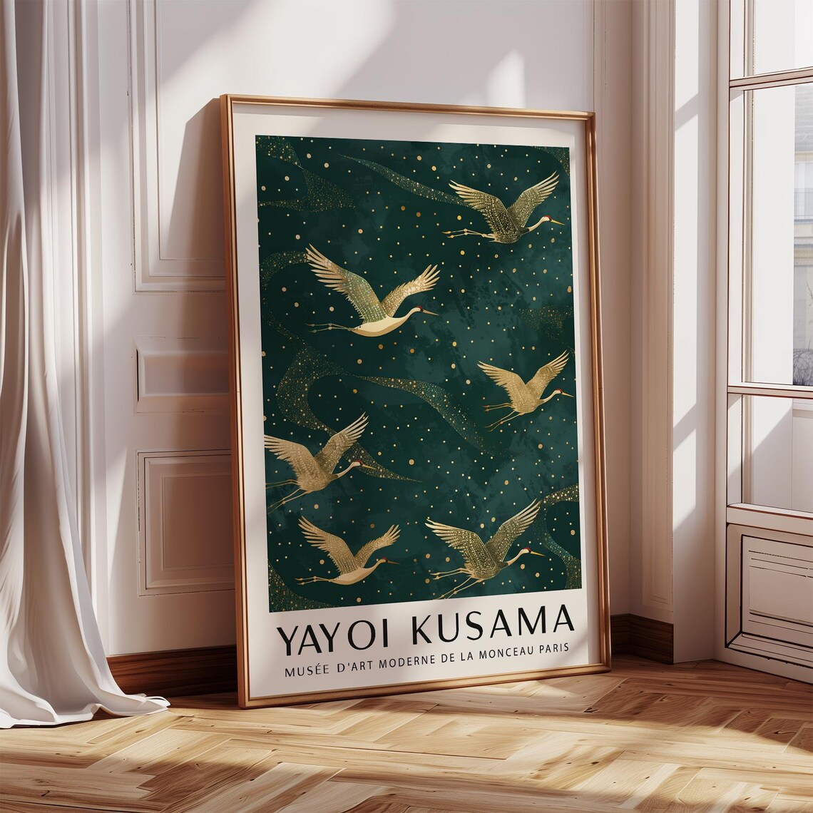 Yayoi Kusama Gold Cranes Starry Green Night Exhibition Poster - Image 4