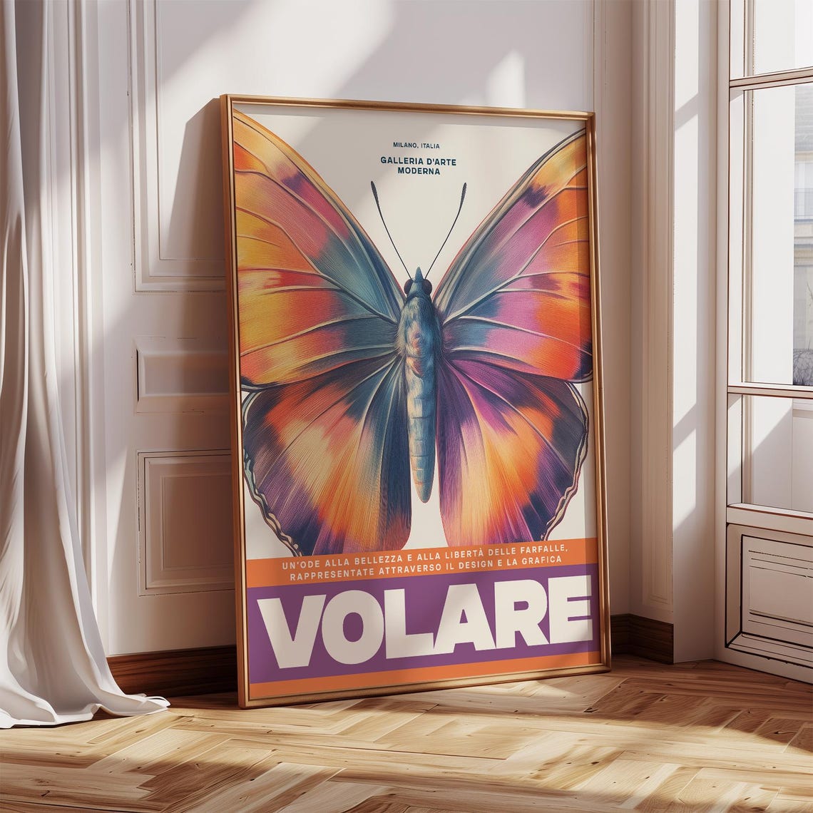 Volare Butterfly Milano Italia Modern Art Gallery Exhibition Poster