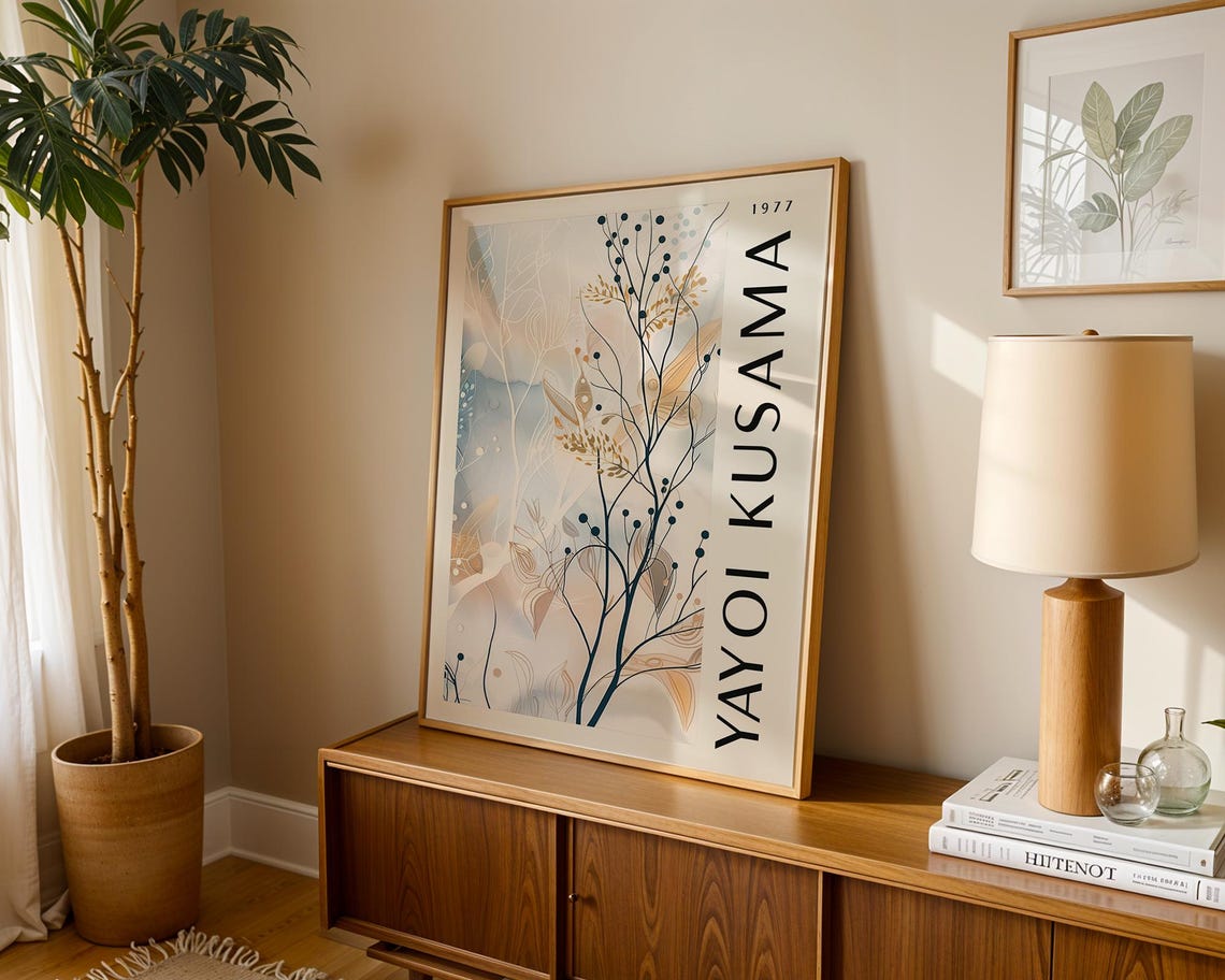 Yayoi Kusama 1977 Delicate Beige Botanical Tree Modern Art Poster - Image 2