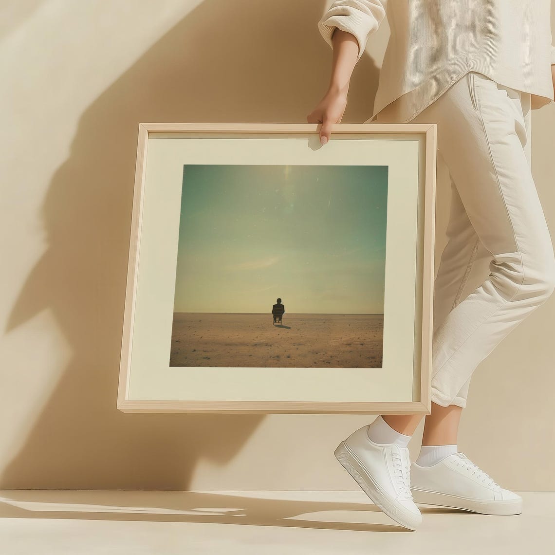 Surreal Solitude Wall Art Minimalist Desert Dreamscape Print Conceptual Modern Poster Abstract Existential Artwork Futuristic Decor