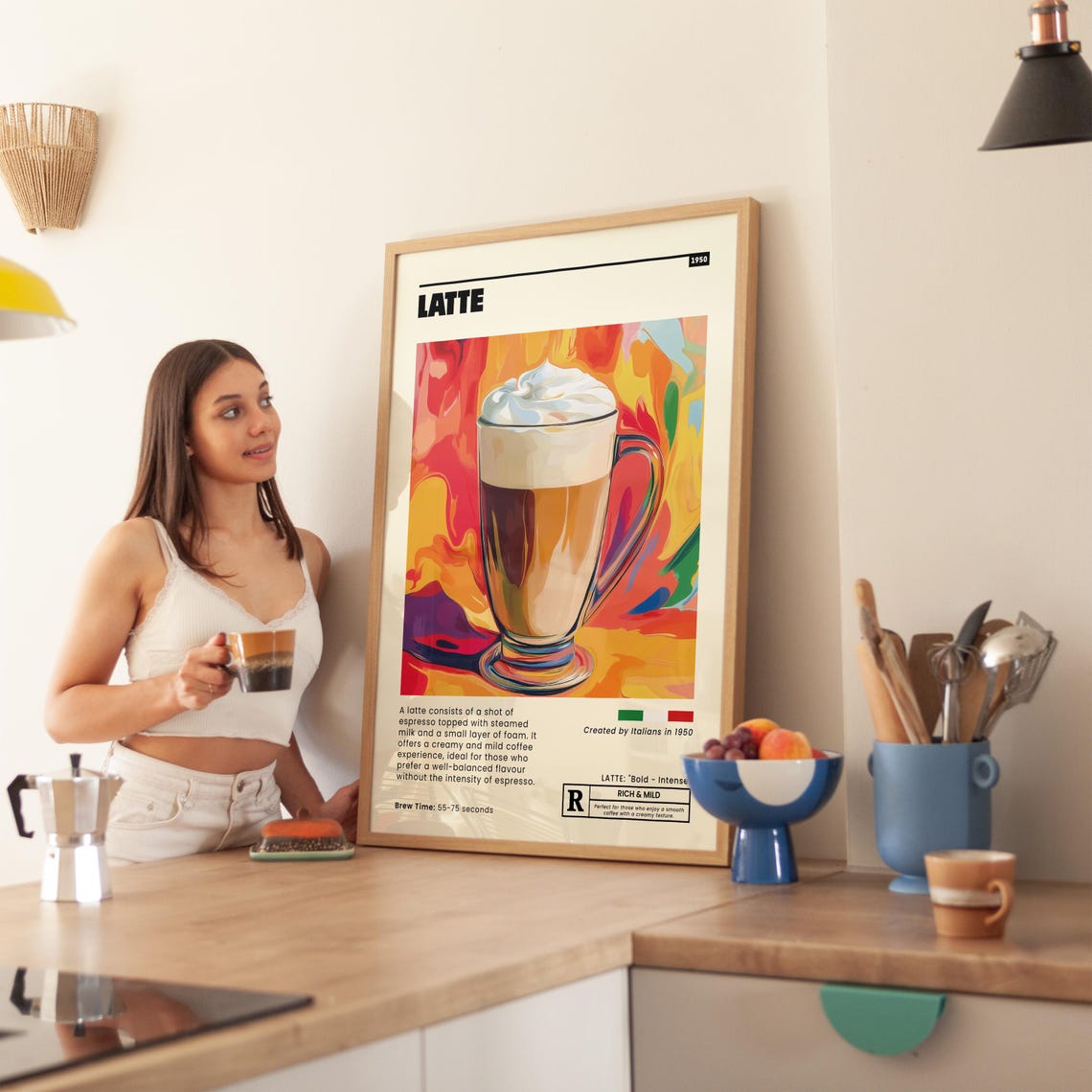 Italian Latte Coffee Drink 1950 Colorful Abstract Kitchen Poster - Image 2