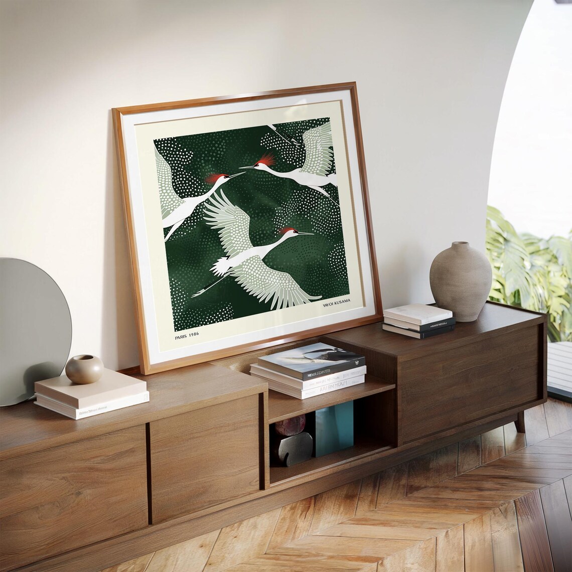 Cranes Of Japan Wall Art Minimalist Japanese Bird Print Yayoi Kusama Inspired Poster For Home Or Office Living Room Or Entryway - Image 3