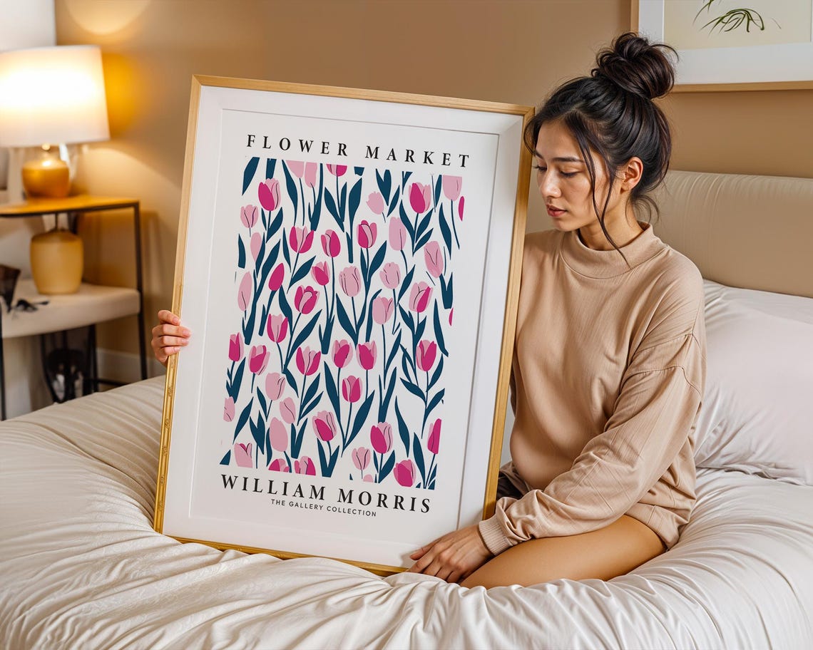 Flower Market William Morris Pink Tulips Gallery Collection Poster - Image 3