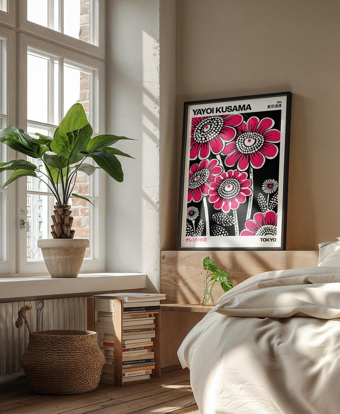 Yayoi Kusama Orange Flowers 1994 Pink Floral Black Art Poster - Image 2
