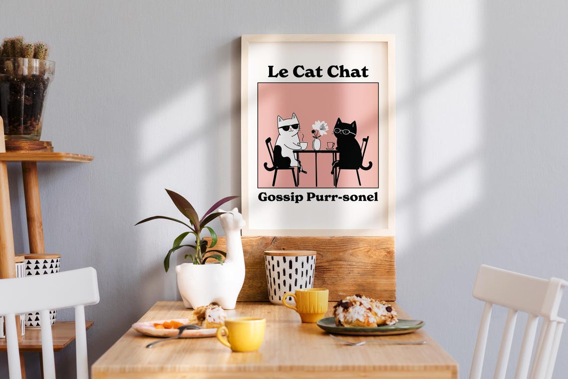 Le Cat Chat Gossip Purrsonel Funny Pink Cats Coffee Cafe Poster - Image 4
