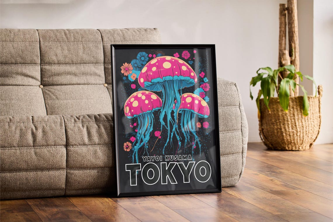 Yayoi Kusama Tokyo Neon Pink Jellyfish Spotted Ocean Art Poster - Image 3