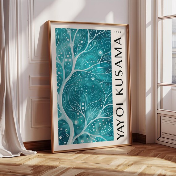 Yayoi Kusama 1977 White Branch Teal Tree Nature Abstract Poster