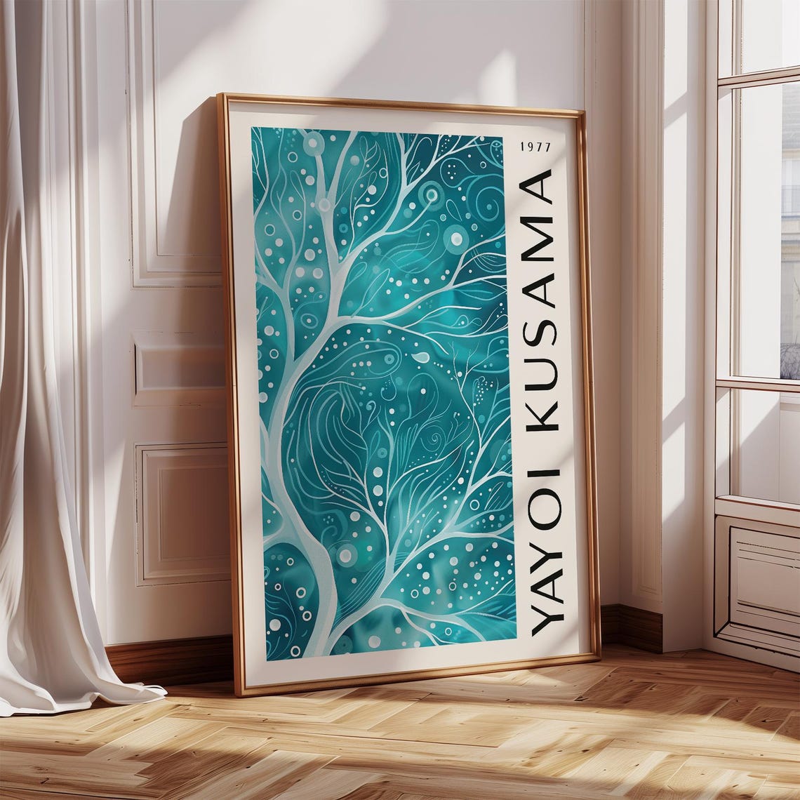 Yayoi Kusama 1977 White Branch Teal Tree Nature Abstract Poster