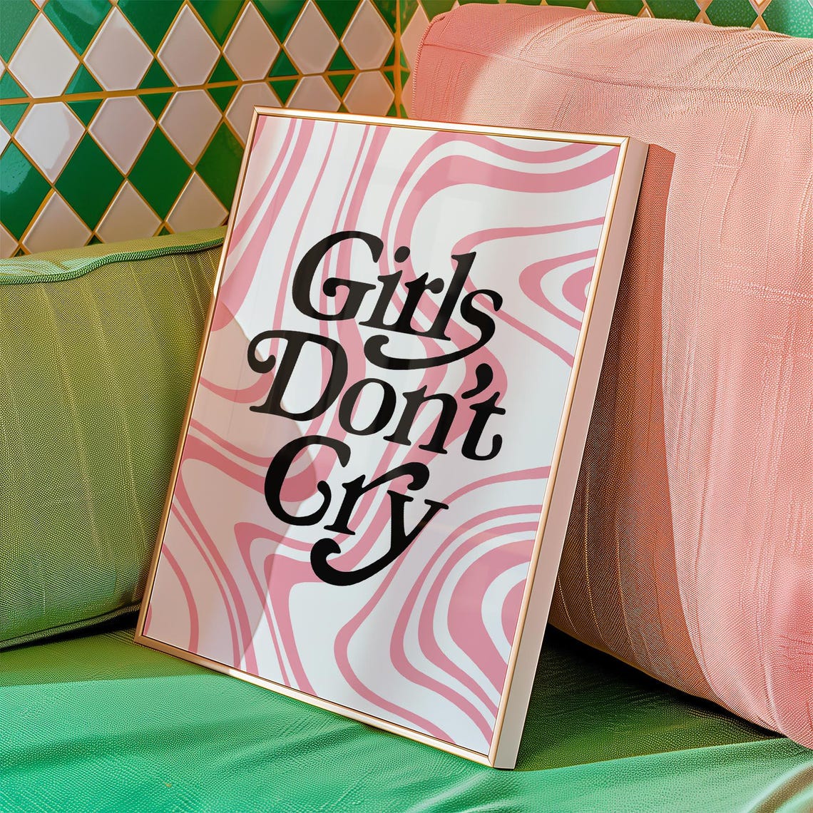 Girls Dont Cry Wall Art Trendy Quote Print Pink Wavy Aesthetic Decor For Bedroom Girl Power Inspirational Poster For Teen Room Gift Girl - Image 3