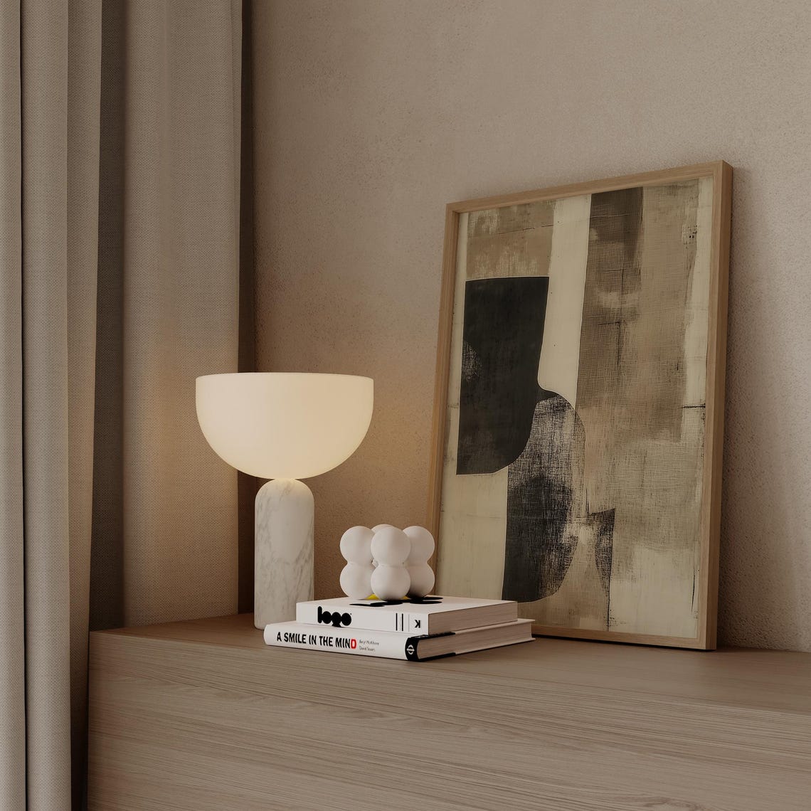 Black Beige Vessel Shapes Linen Textured Neutral Art Style Poster - Image 2
