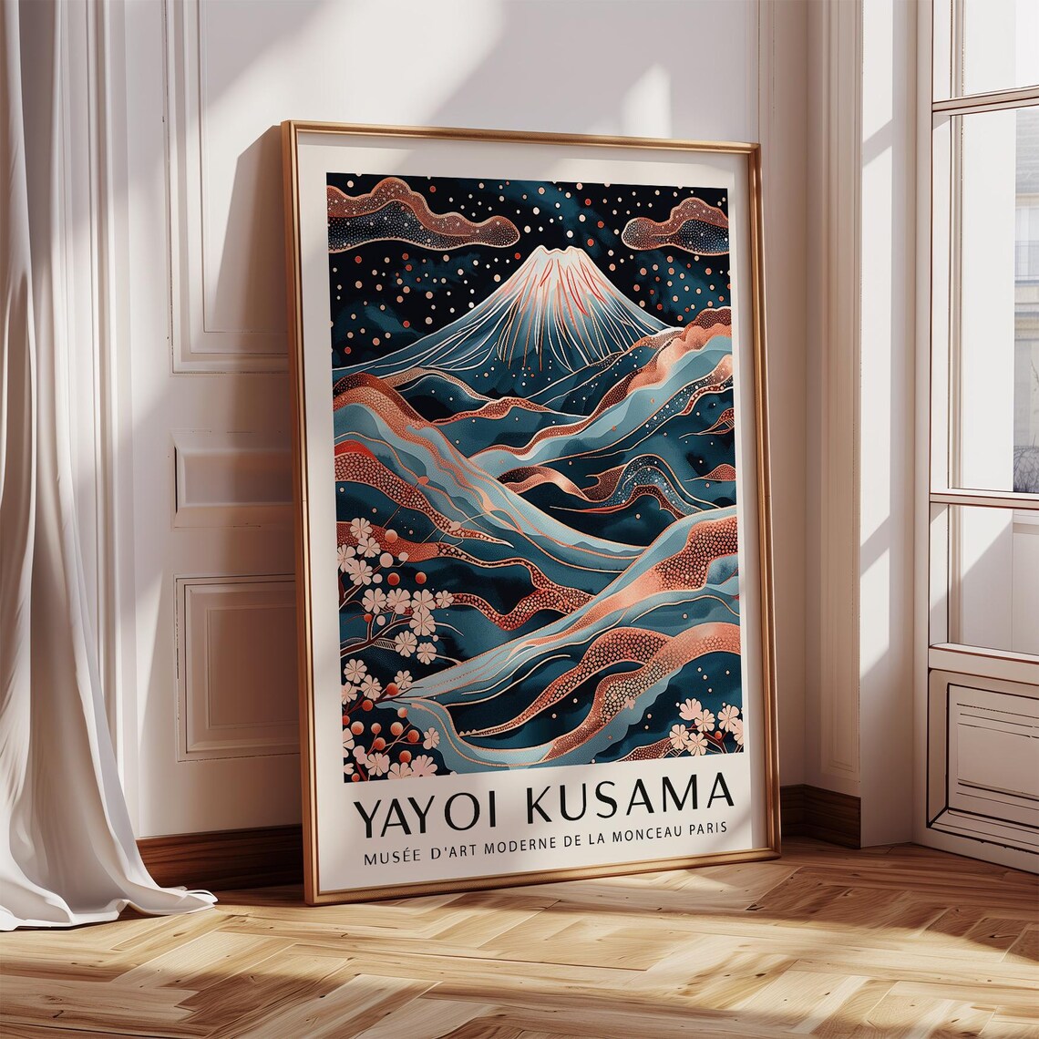 Yayoi Kusama Mount Fuji Night Waves Copper Blossom Scenic Poster