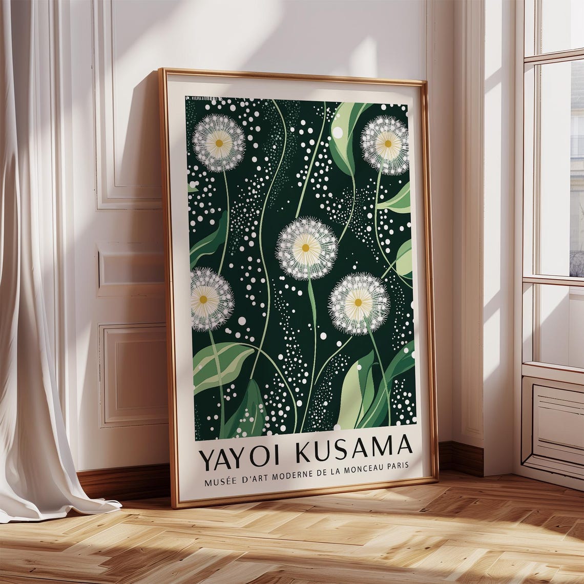 Yayoi Kusama Dandelion Deep Green Botanical Dotted Exhibition Print