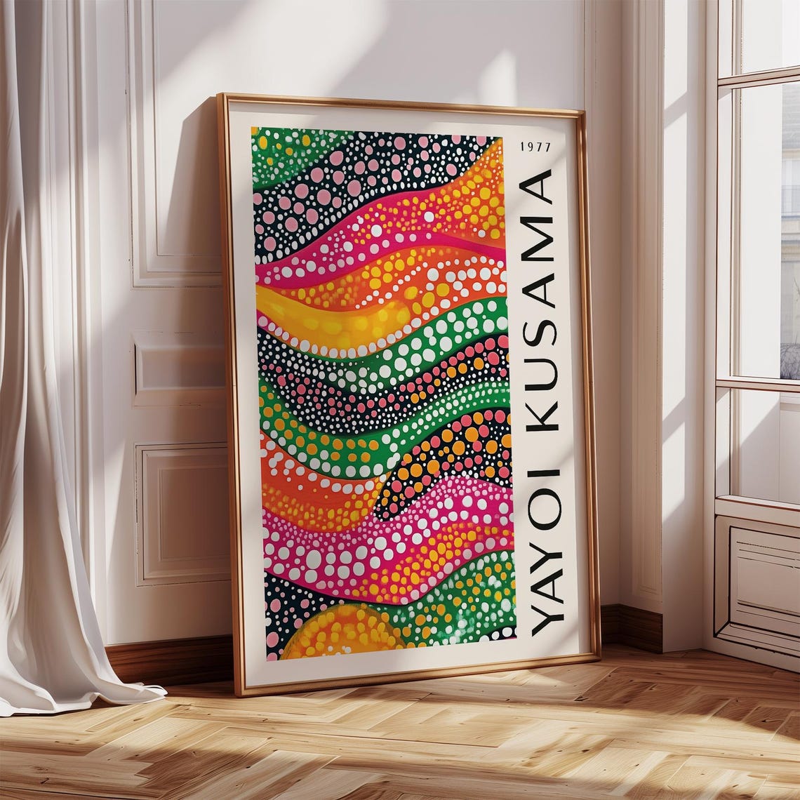 Yayoi Kusama 1977 Psychedelic Polka Dot Rainbow Wave Art Poster