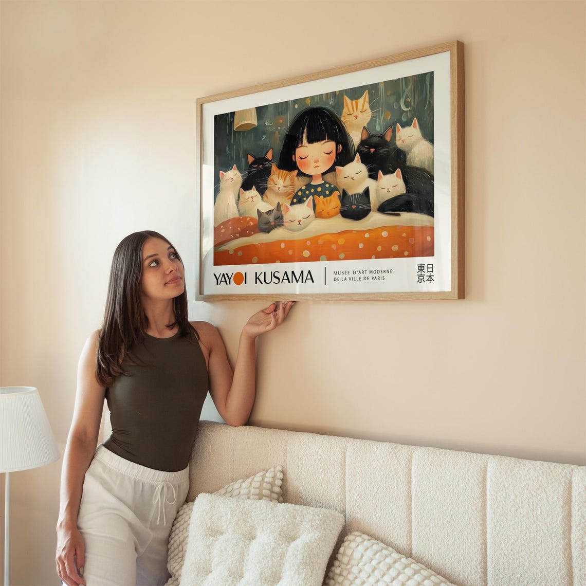 Kusama Cats And Girl Sleeping Poster Horizontal Wall Art For Bedroom Yayoi Kusama Cute Print For Girls Room Or Nursery Room Picture - Image 4