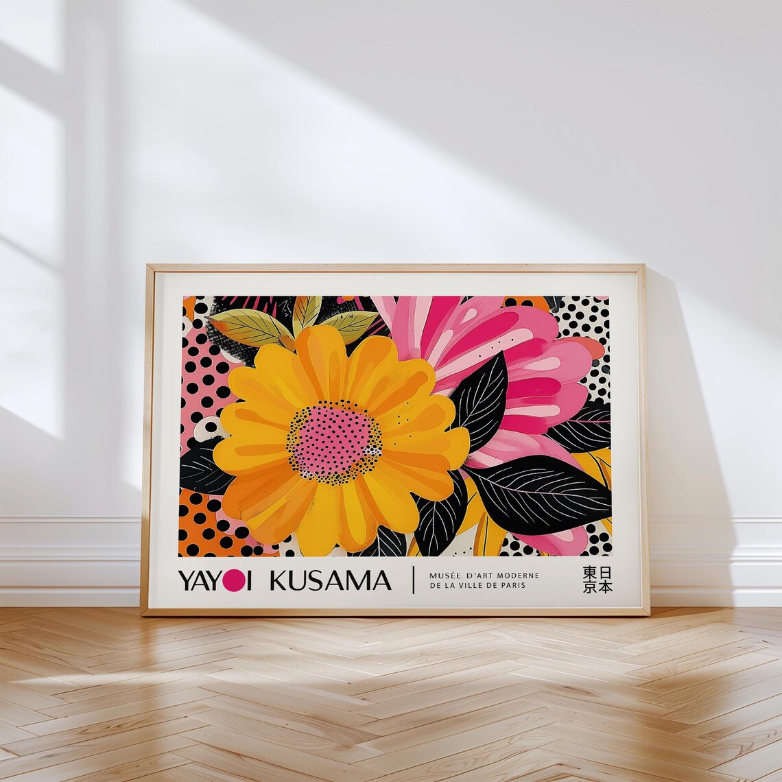 Yayoi Kusama Bright Yellow Flower Pink Bloom Exhibition Poster
