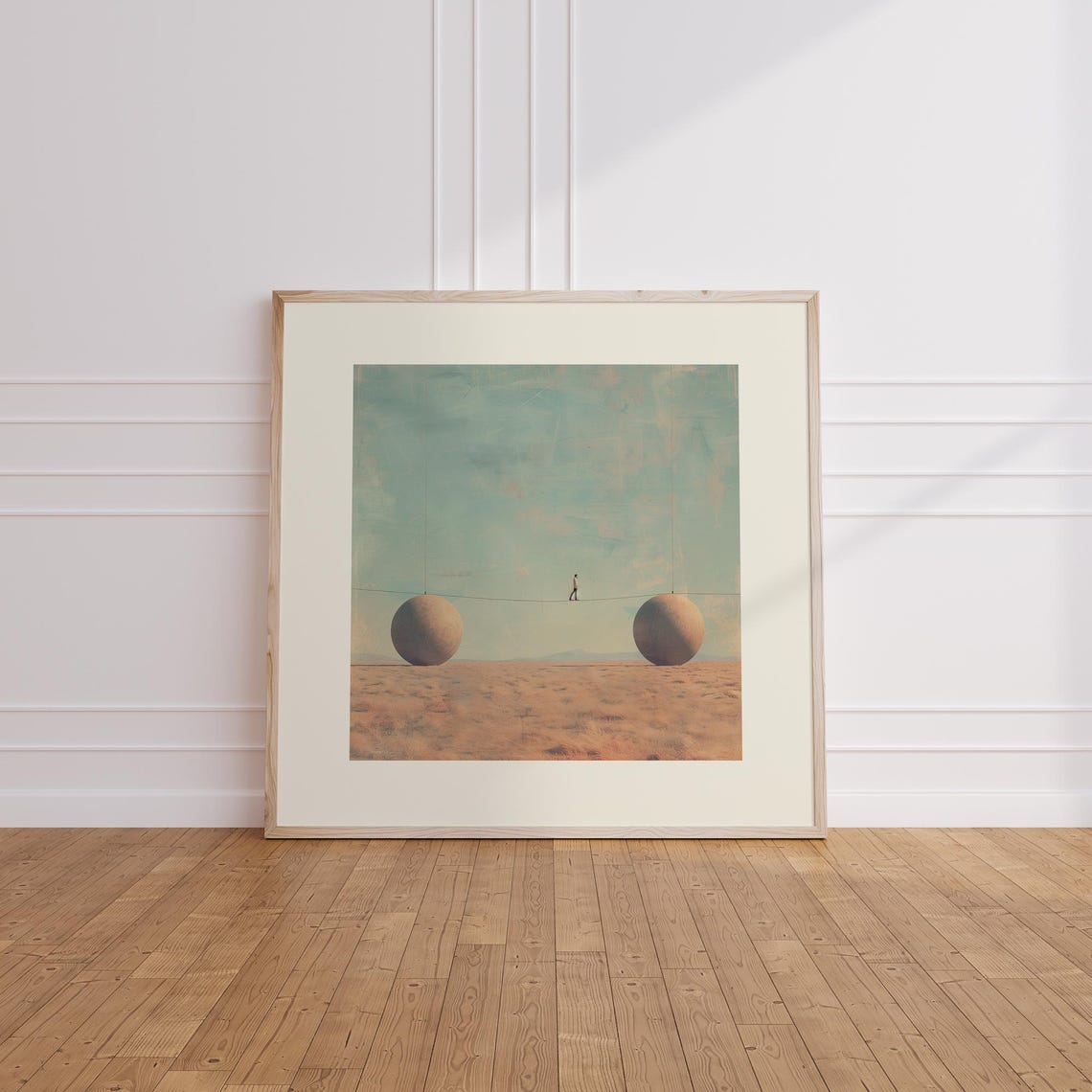 Surreal Balance Wall Art Minimalist Dreamscape Print Conceptual Tightrope Poster Modern Abstract Artwork Futuristic Desert Decor - Image 2