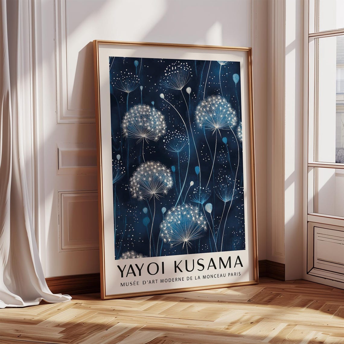 Yayoi Kusama Dandelion Starry Midnight Blue Night Vertical Poster